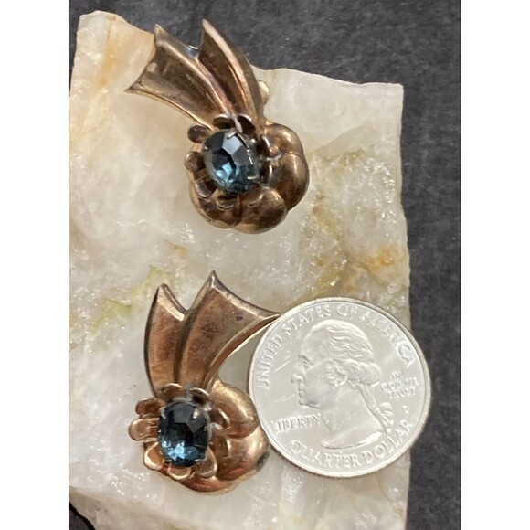 Vintage Sterling Silver 925 Blue Rhinestone Screw Back Earrings 10g 1.25'' Tall‎ - Picture 9 of 11